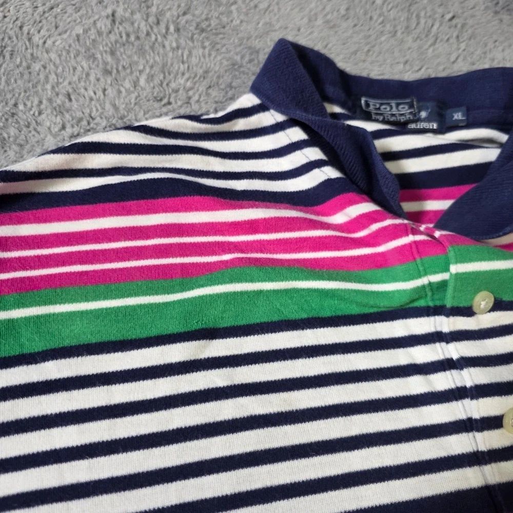 Polo Ralph Lauren Mens XL Polo Shirt Multi Color Stripe Vintage USA Cotton